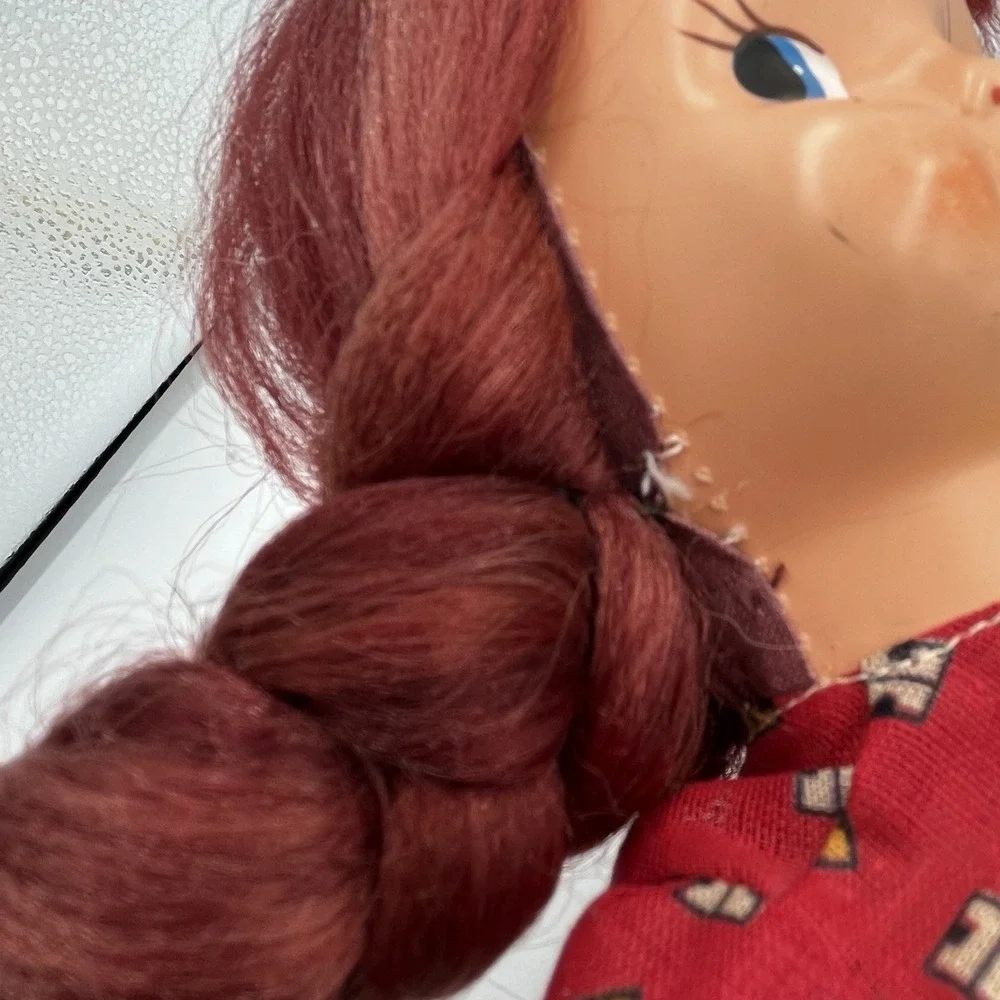 Celluloid Face Doll Vintage Red Hair Blue Eyes Original Outfit Cloth Body 15